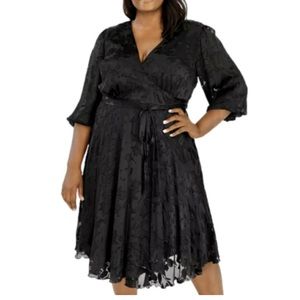 NWT Maree Poir Tou black floral wrap dress size 16
